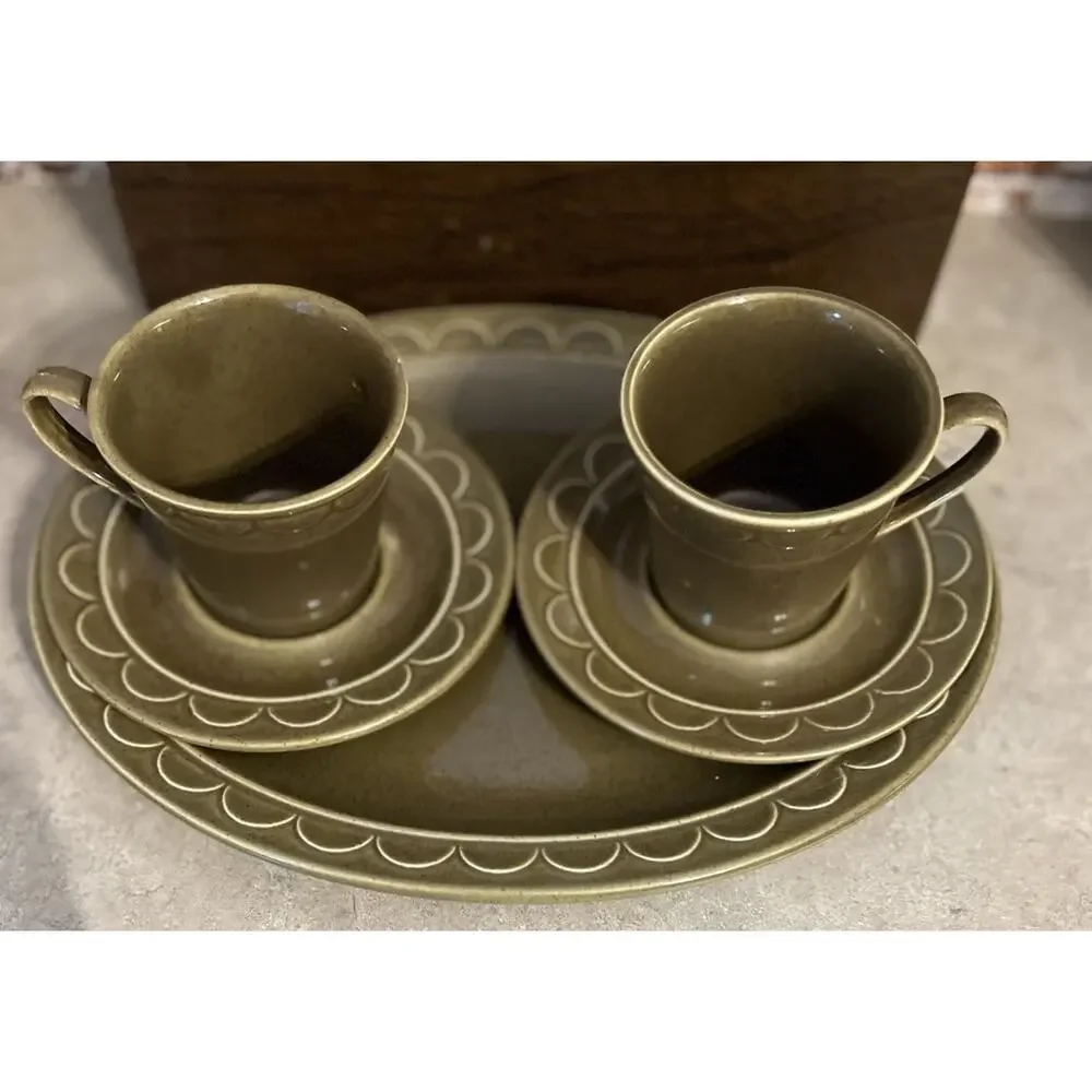 MCM‎ 70s Homer Laughlin Sheffield Granada Tray & Tea Cup Set Groovy Party Decor
